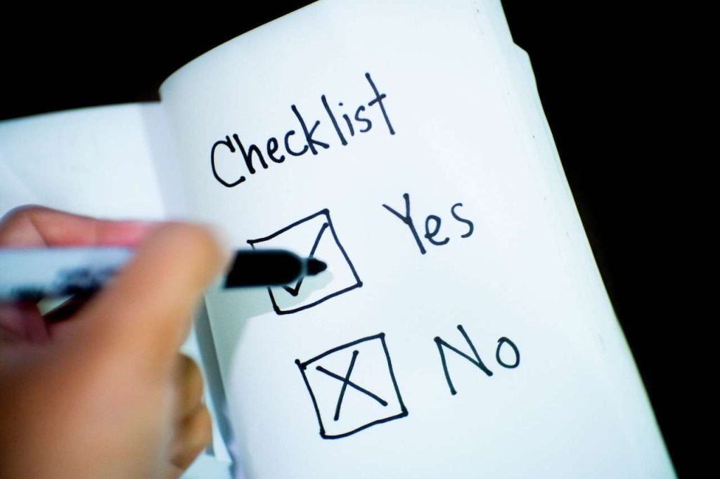 photo d'une check list yes or no