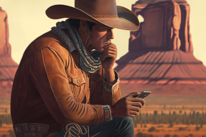 cowboy à Monument Valley en train de téléphoner